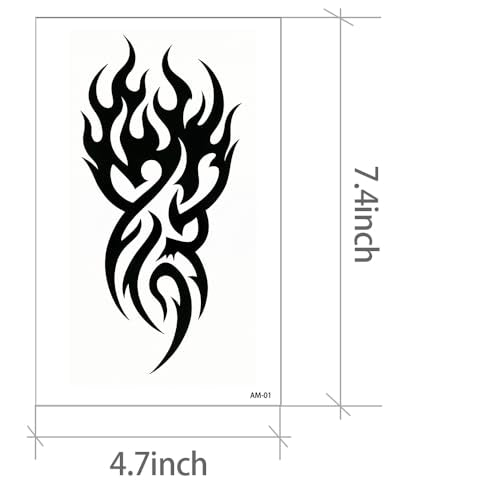 Large Tribal Temporary Tattoos for Men & Women ? 10 Sheets 7.4"x4.7" Black Totem Fake Tattoos, Waterproof Removable Body Art Stickers for Chest, Arms, Shoulders, Legs
