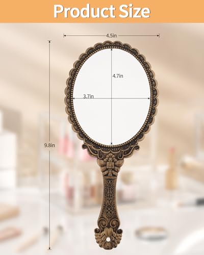 Vintage Handheld Makeup Mirror with Sturdy Handle