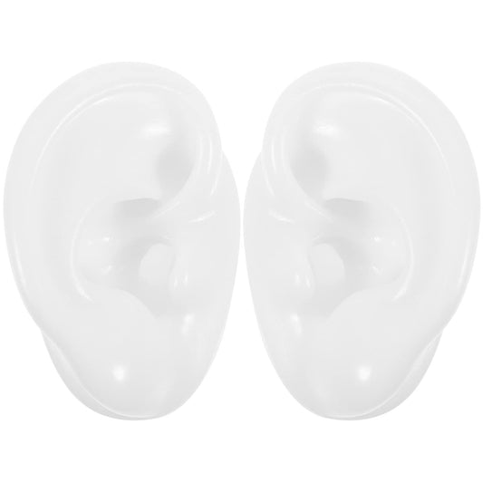 POPETPOP Silicone Ear Model : 2Pcs Realistic Fake Ear Mold for Earring Display Piercing Practice, 2.36x1.77x1.18in (White)