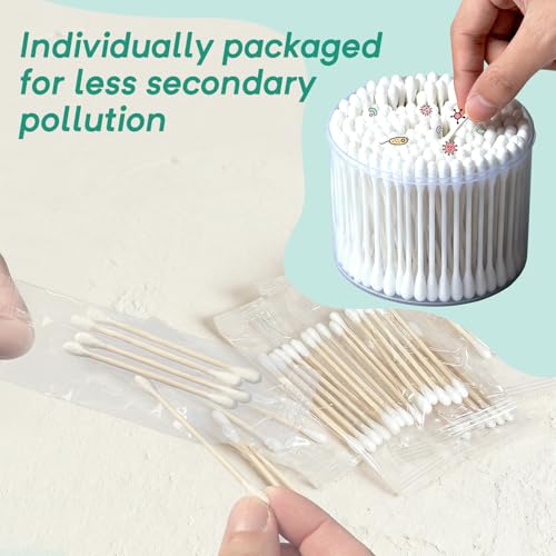 Bamboo Cotton Swabs 1000 Count, Individually Wrapped 5-Pack Travel Packs