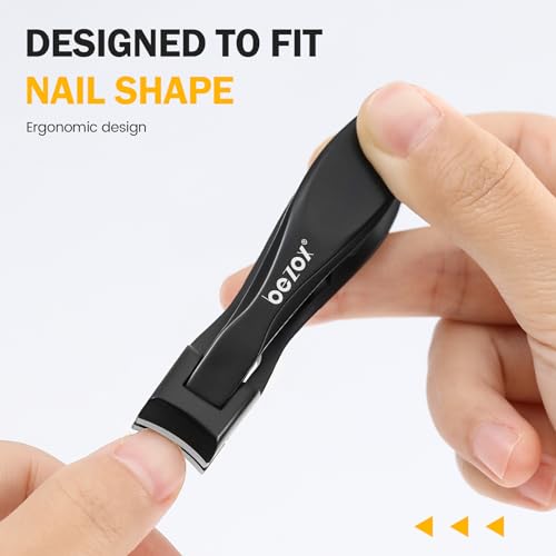 BEZOX Thick Nail Clippers with Metal Nail File - Professional Toenail Clipper for Thick Nails for Men - Stainless Steel Fingernail Clippers with Tin Case - Black