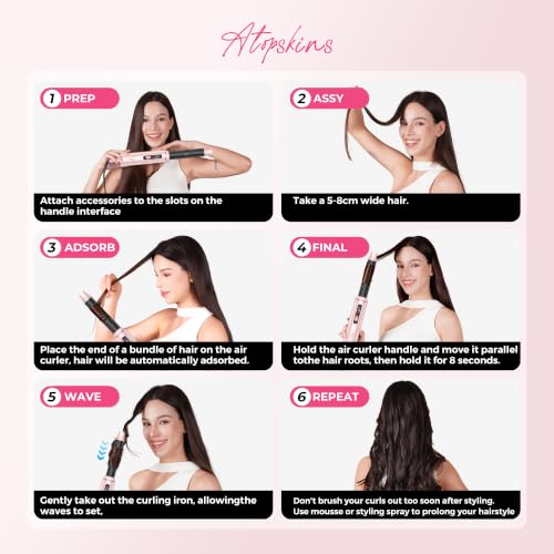 Atopskins 5-in-1 Hot Air Styler Brush, 1000W Auto-Wrap Curler