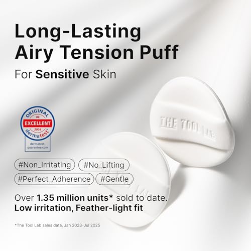 THE TOOL LAB Long-lasting Tension Puff 4P Set, Glow + Cover + Airy + Aqua, Liquid Cushion Foundation, Rubycell Makeup Sponge for Hydrating & Smooth Coverage, Korean Makeup (4P, 2.1 inch, Round)