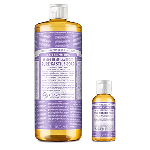 Dr. Bronner's Pure-Castile Liquid Soap ? Lavender Bundle. 32 oz. Bottle and 2 oz. Travel Bottle