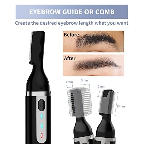Eyebrow Trimmer, Electric Eyebrow Razor for Women Men, Rechargeable Painless LED Light Facial Hair Shaver Remover with Rinseable Blade for Face Lips Neck Leg