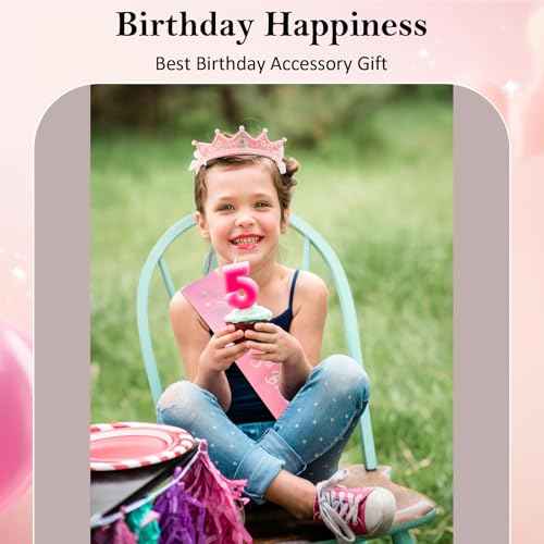 CUBACO Birthday Crown Headband 5th Birthday Girl Sash, Birthday Girl Headband Princess Pink Crown 5 Year Old Girl Gift Outfit Birthday Decorations,Suitable for Party Favors Decorations