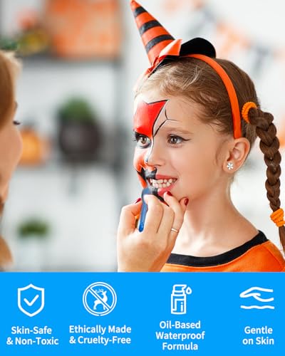 Oil Based Face Paint Kit - 3 Colors with 6 Brushes
