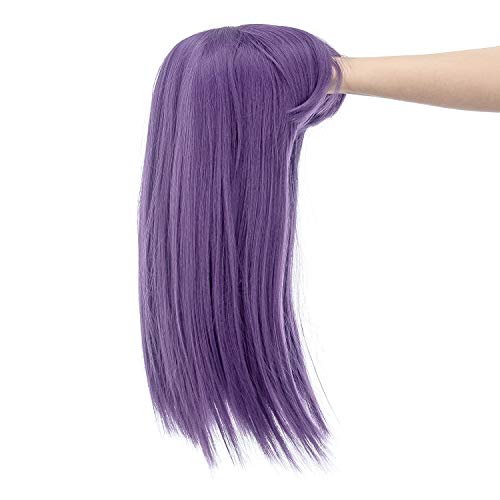 SWACC Short Straight Wig 14 Inch with Blunt Bangs and Purple Shade for Women