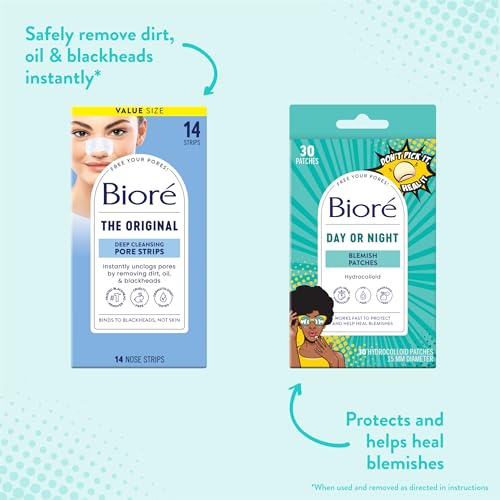 Biore Bundle of Bior? Original Blackhead Remover Strips, Deep Cleansing Nose Strips With Instant Pore Unclogging,14 Count Pimple Patches, Medical Grade Ultra-Thin Hydrocolloid, 30 count
