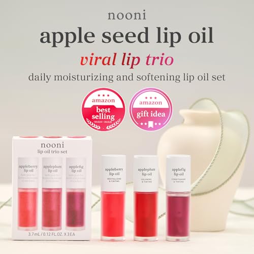NOONI Korean Lip Oil Set - Appleberry, Appleplum & Applefig Tinted Gloss Trio