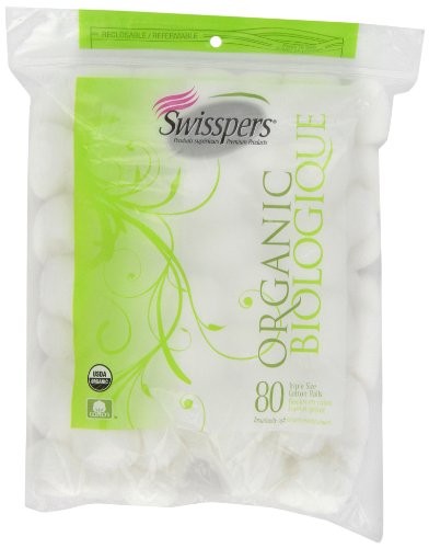 Swisspers Organic 100% Natural Cotton Balls - Biodegradable, 80 Count Bag