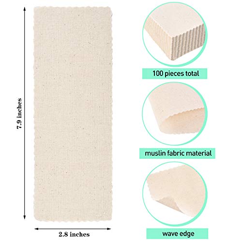Maitys 100 Pieces Body and Facial Muslin Strips for Hair Removal Natural Muslin Epilating Strips 2.8 x 7.9 Inches Large Bulk for Women and Men