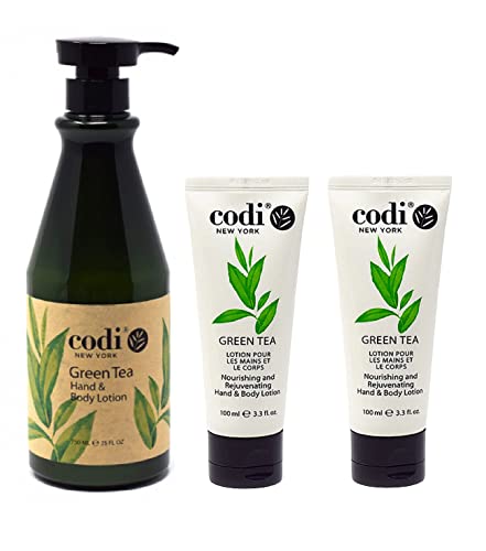 Codi Green Tea Lotion - Green Tea Body and Hand Lotion for Women and Men - Green Tea Body Lotion with Wonderful Green Tea Scent - Less Greasy and Quick Absorbent - 1 750ml Bottle and 2 100ml Tubes