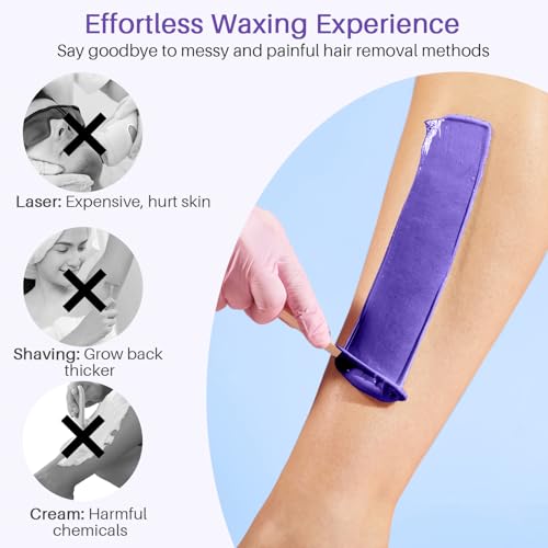 BLITZWAX 2.6lbs Hard Wax Beads for Hair Removal, Lavender and Cream Hot Waxing Beans for Sensitive Skin, Face, Brazilian and Bikini, with 30 Waxing Sticks and 2 Wax Oils for Women and Men, 2 Packs