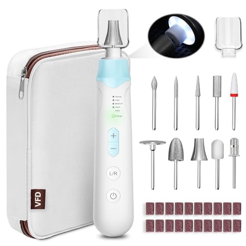 VFD Blue Cordless Electric Nail File Drill 2000mAh Rechargeable with LED Lamp