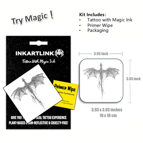 INKARTLINK Semi-Permanent Temporary Tattoo - Dragon Design, Waterproof 1-2 Week Wear