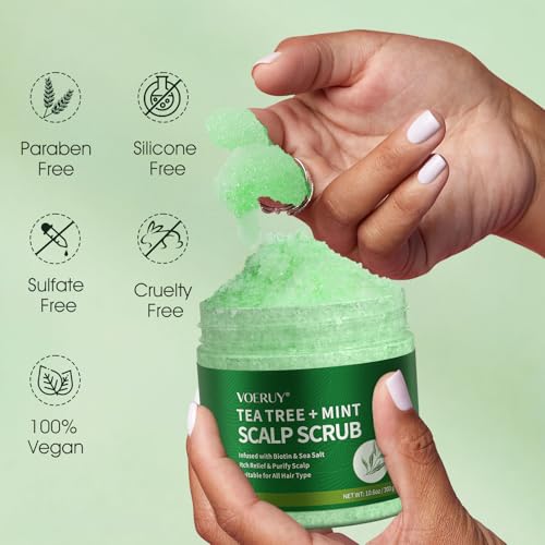 VOERUY Tea Tree Scalp Scrub with Mint Oil & Massager - 10.6oz