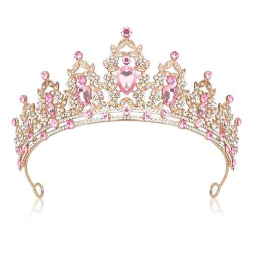 Pink Rhinestone Tiara, Baroque Style, Women's Queen Crown, Adult Tiara Headband, Perfect for Parties, Prom, Wedding, Birthday, Pageant, Fiesta, etc.