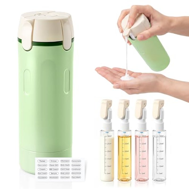 4-in-1 Travel Dispenser Bottle, Leak-Proof Refillable Toiletry Container