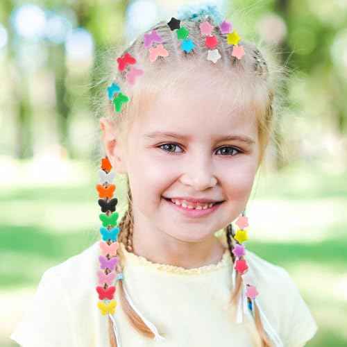 Waldeinsamkeit 200 Silicone Hair Beads Set 5mm Butterfly Star Hair Beads 10 Colors for Girls Braids 2 Plastic Quick Beaders 100 Elastic Rubber Bands Soft Micro Silicone Hair Beads for Braids