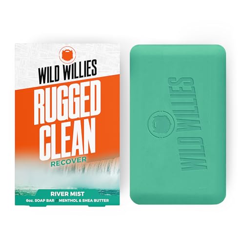 Wild Willies Moisturizing Mens Bar Soap - Bath Soaps with Shea Butter for Odor Protection - Natural Body Bar for Men - River Mist Scent, 3 Pack