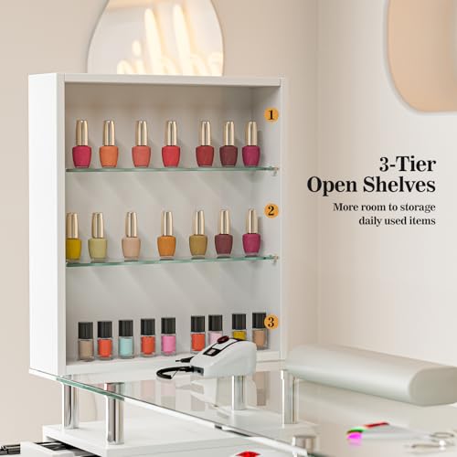 Paddie Manicure Table with Glass Top, Acetone Resistant Nail Desk