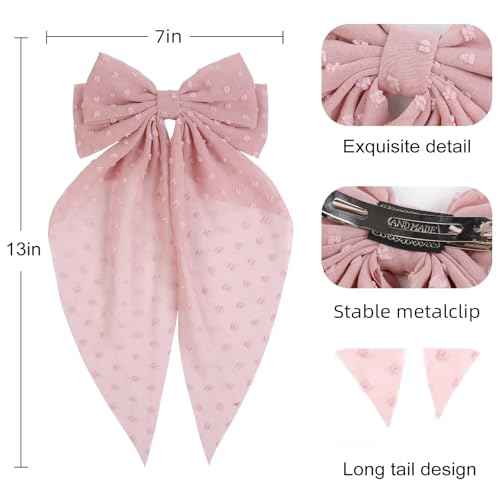 Tobeffect Hair Bow for Women Clips Bulk, Big Ribbon Bows with Long Tail, Oversized Bow Hair Accessories 8PCS