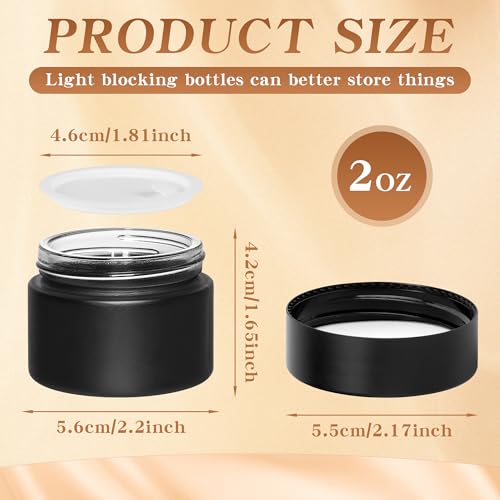 2 oz Glass Jars with Lids, Round Airtight Cosmetic Jars with Inner Liners, Empty Containers for Lotions, Ointments, Candle Making, Creams, DIY Projects (48 Pack, Black Frosted)