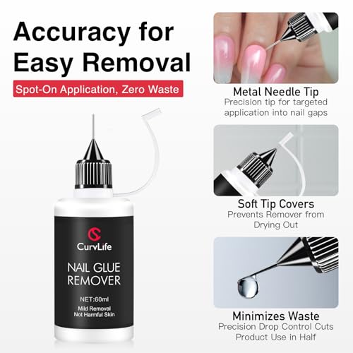 CurvLife Pinpoint Nail Glue Remover for Press-On Nails - Non-Acetone 60ml