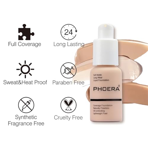 Foundation Set, 2Pcs Flawless Foundation and Makeup Spong Set for Natural Look, Waterproof, Medium Coverage, Matte Finish, Oil-Control, Odorless, Super Stay Up to 12 Hour (#103, Warm Peach)