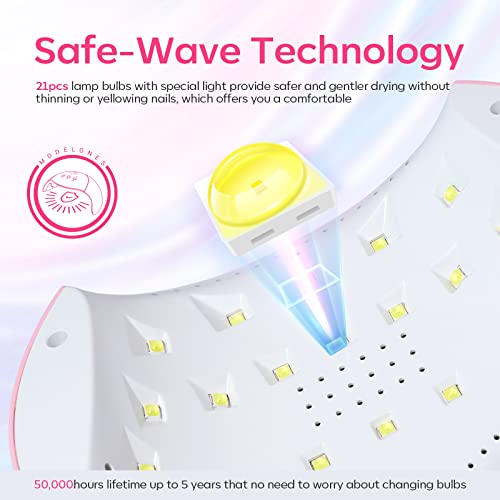 Modelones UV Light for Gel Nails with 2 Pairs of UV Gloves, 48 W Nail Dryer with 3 Timer Settings, Nail Lamps for Gel Polish, Professional UPF99+ UV Protection Gloves for Nail Art Manicure