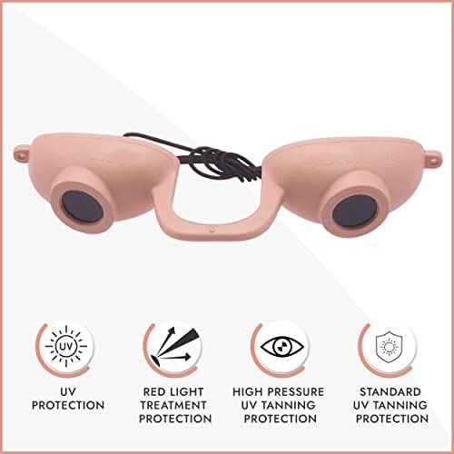 Super Sunnies EVO Flex UV Eye Protection FDA Compliant Eyeshields, Tanning Bed Goggles, Red Light Theraphy Glasses with Strap 1 Pack - Peach