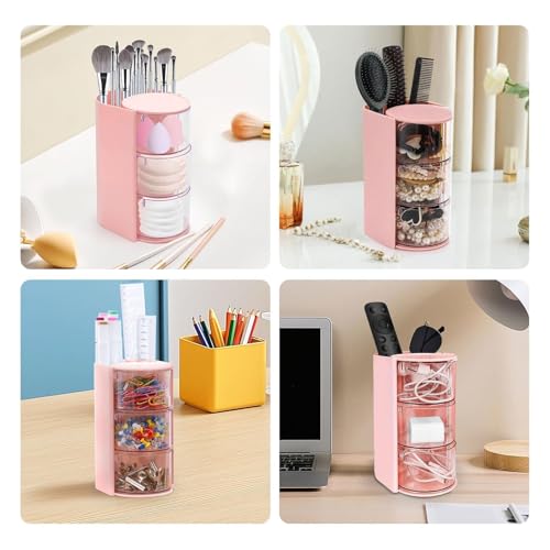 EEEKit Rotatable Hair Tie Organizer with 3 Layers - Pink