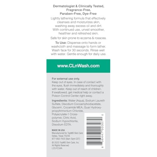 CLn¢ç Facial Cleanser - Hydrating Facial Cleanser with Glycerin, For Skin Prone to Dryness, Eczema, Redness, Irritation & Acne Sensitivity, Fragrance-Free & Paraben-Free, 3.4 fl. oz. (Pack of 2)