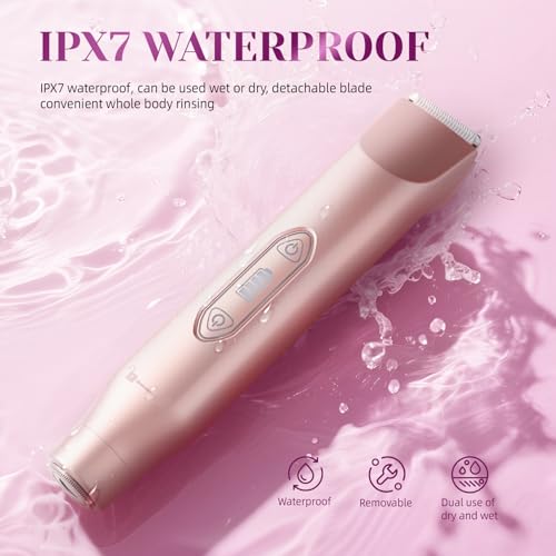 Bikini Trimmer for Women£¬3 in 1 Electric Razor with Ceramic Blades, IPX7 Waterproof, USB Rechargeable, Painless Hair Removal for Face£¬Body£¬Bikini Area, Travel Grooming Kit (Rose Gold)