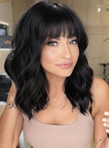 AISI HAIR Bob Curly Wig 14 inch Black Synthetic with Bangs