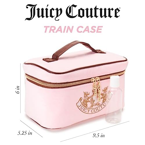 Juicy Couture Pink Makeup Bag Cosmetics Organizer Travel Essentials Train Case Gold Terroir Dog Rhinestone Crown Velour