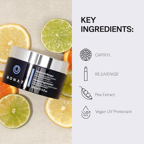 MONAT Replenish¢â Masque Infused with Rejuveniqe¢ç - Hair Masque that Deeply Condition Medium to Thick Hair. Hydrating Hair Mask w/Pea Extract & Vegan UV Protectant - Net Wt. 148 ml ? 5.0 fl. oz.
