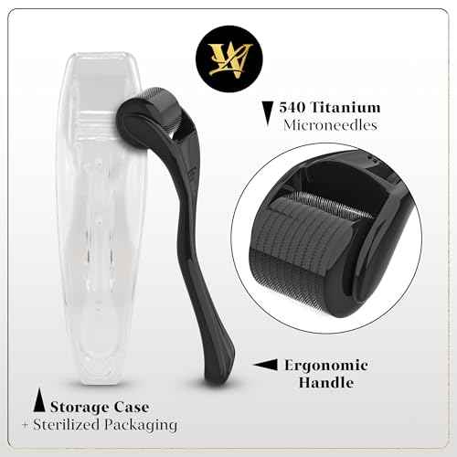 Derma Roller for Skin, Hair & Beard ? Women and Men Titanium Microneedling Roller for Face & Scalp, Safe & Easy to Use - Glossy Black