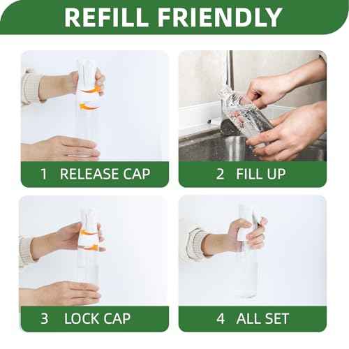 2-Pack Continuous Fine Mist Spray Bottle for Hair - Patented Ultra-Fine Mist for Hairstyling, Cleaning, Plants, and More - BPA-Free, Leak-Proof, 360¡Æ Spray, Durable - White (300 ml/10.1oz)