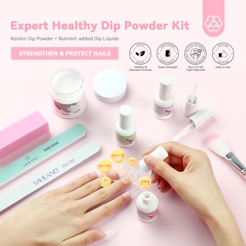 SAVILAND Clear Dip Powder Nail Starter Kit with Liquid Set (60g / 2.1oz)