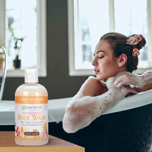 Ginger Lily Farms Botanicals Nourishing Body Wash, Coco Mango, 100% Vegan & Cruelty-Free, Coconut Mango Scent, 12 Fl Oz