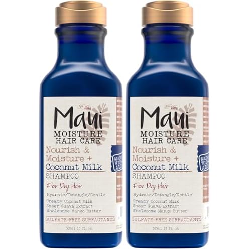 Maui Moisture Nourish & Moisture + Coconut Milk Shampoo to Hydrate and Detangle Curly Hair, Lightweight Daily Moisturizing Shampoo, Vegan, Silicone & Paraben-Free, 13 fl oz (Pack of 2)