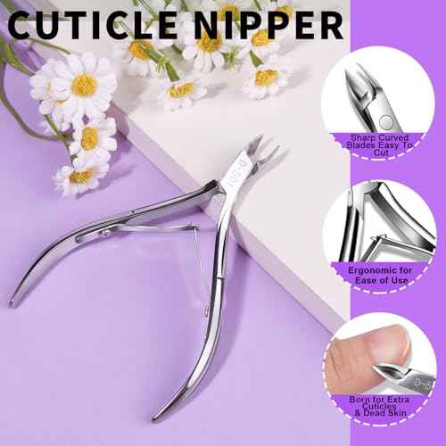 Teenitor Cuticle Remover with Cuticle Pusher and Cuticle Cutter, Cuticle Trimmer Cuticle Nippers Nail Clippers for Women, Pedicure Tools for Fingernails Toenails