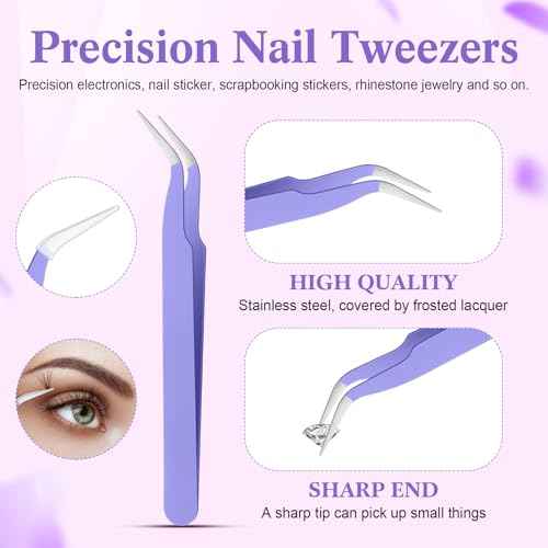Tatuo Rhinestone Picker Tool Set Wax Pen for Rhinestones Diamond Art Painting Dual Head Dotting Pen with 2 Extra Wax Tips and 1 Nail Art Tweezer for Nail Art DIY Crafts (Purple)