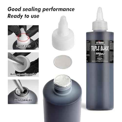 STIGMA Triple Black Tattoo Ink 8OZ, Tattoo Ink Black Professional 240ml for Black Lining and Black Shading, Tattoo Supply for Tattoo Artist TI953-8OZ-TR