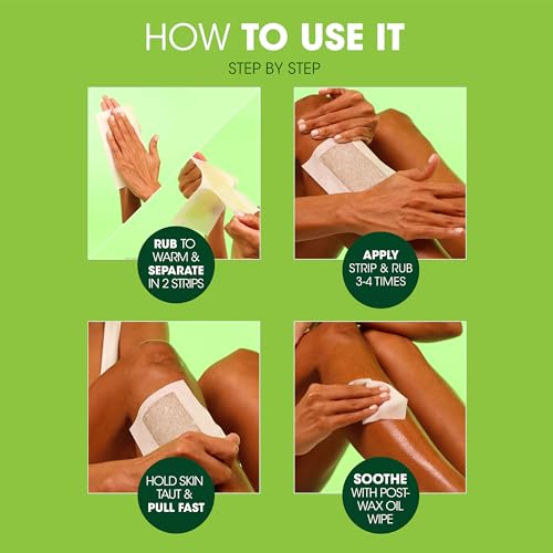 Nad's Body Wax Strips Hair Removal For Women All Skin Types, 20 Waxing Strips + 4 Calming Oil Wipes