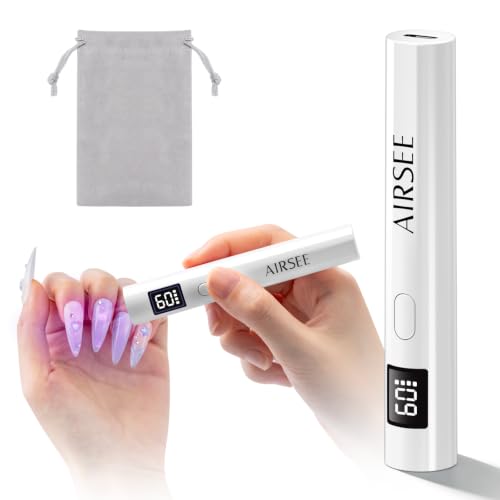AIRSEE Mini UV Nail Lamp with Storage Bag & Display (White) – Cordless, 20/60s Modes