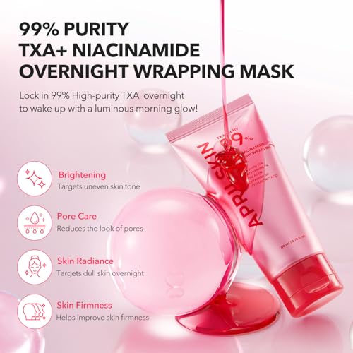 APRILSKIN TXA Overnight Glow Booster Trio: TXA Toning Shot 99 Spicule Facial Serum, Pink Milky Toner and TXA Overnight Wrapping Mask