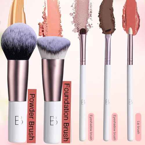 BS-MALL Travel Makeup Brushes Premium Synthetic Foundation Powder Concealers Eye Shadows 7 PCS with Triangle Puff & Storage Bag (Rose Pink)